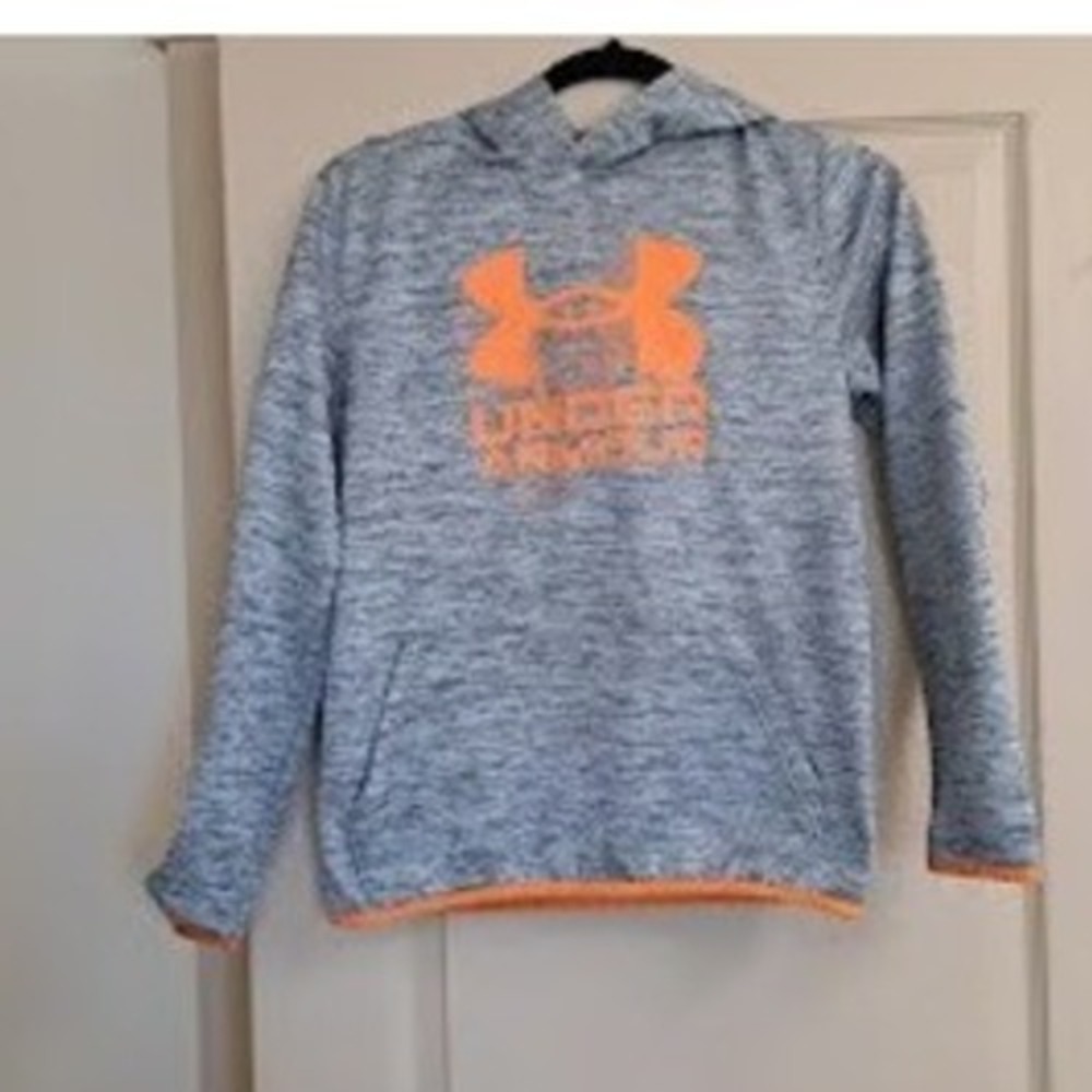 Under Armour Boys Grey Orange ColdGear‎ Space Dye Heather Logo Hoodie YLG Large